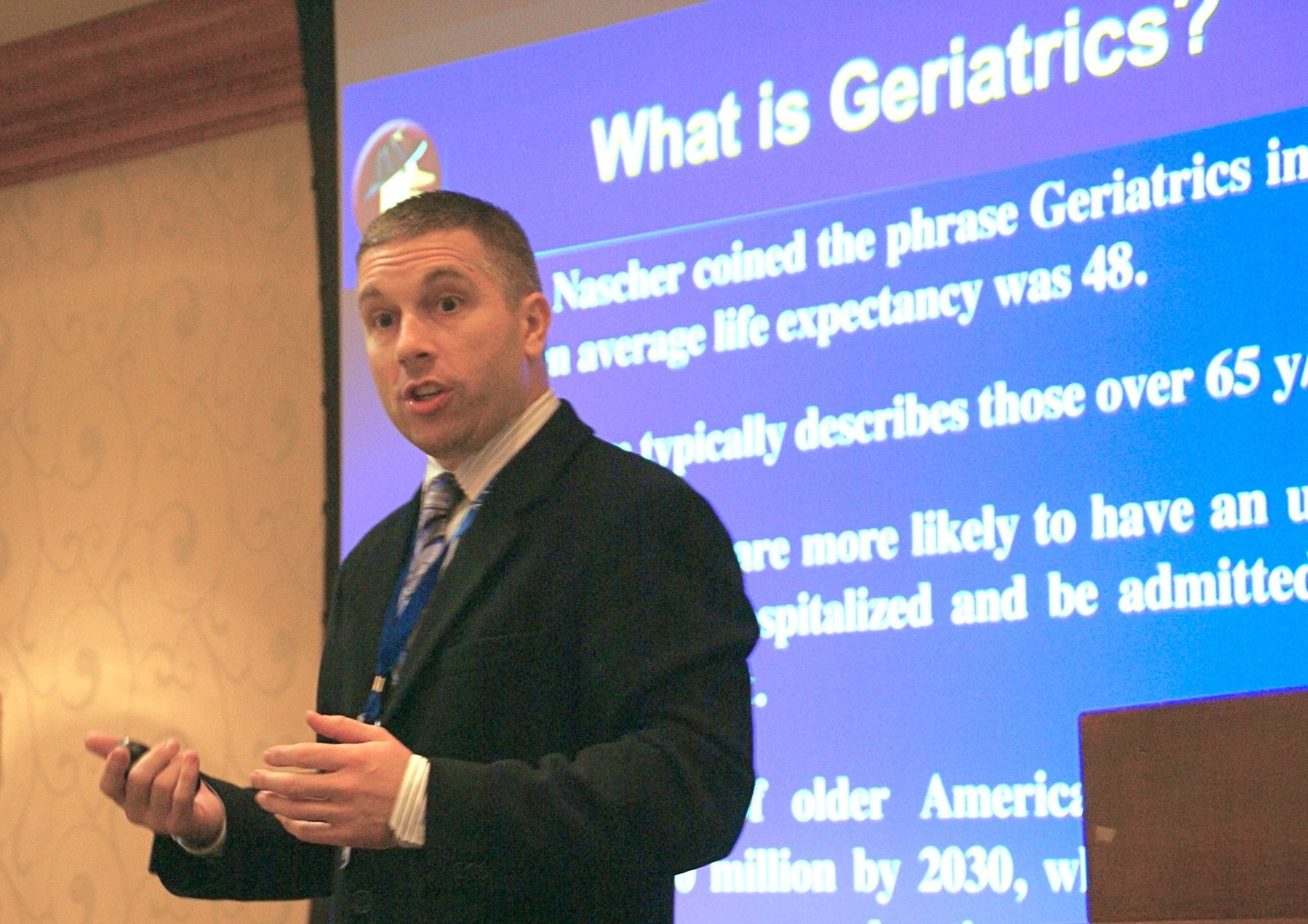 Rom Duckworth teaching a geriatrics session.