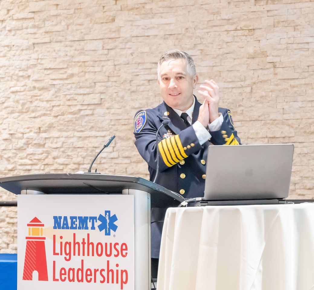 Rom Duckworth at the NAEMT Lighthouse Leadership podium.