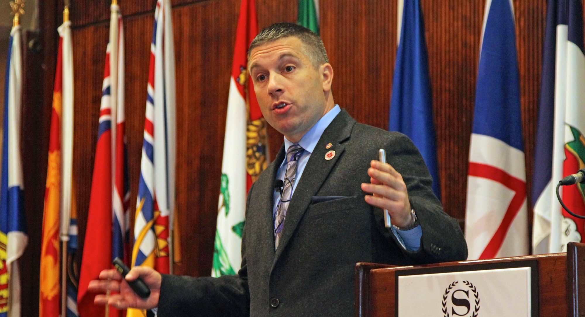 Rom Duckworth presenting at an international emergency services conference.